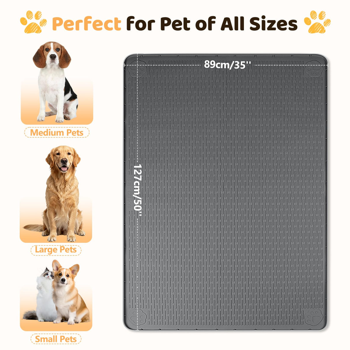 Bartuke Silicone Dog Bed Mat, 50"x 35" Crate Mat for Dog Cages, Kennel Mat with Raised Edge, Washable, Waterproof, Leakproof, Protect Floors (Dark Grey)