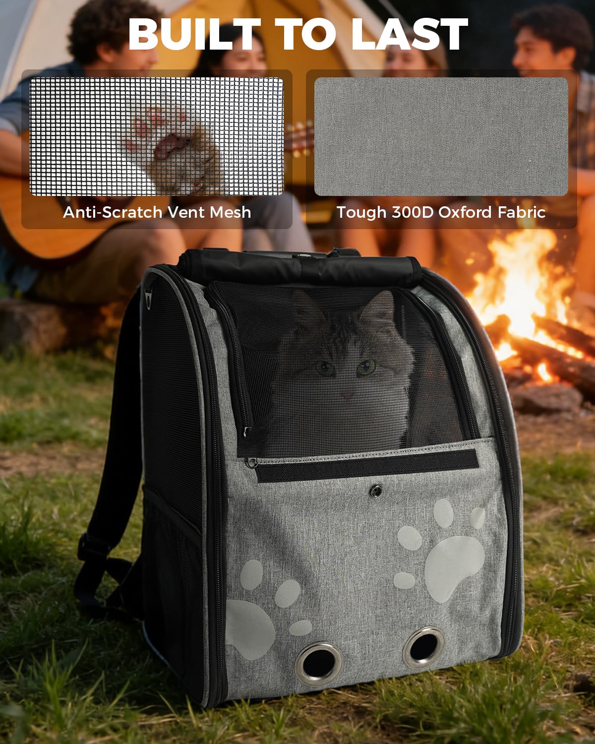 MOYSOON Cat Carrier Backpacks for Kitty Small Dog up to 15 lbs, Lightweight and Foldable Dog Backpack Carrier with Breathable mesh for Travel, Walking, Hiking, Camping and Vet (Grey)