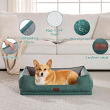 Hollypet Orthopedic Rectangle Dog Bed for Medium Dogs, Supportive Egg-Crate Foam Pet Beds with Removable Washable Waterproof Cover and Non-Slip Bottom, Green, 32" L x 24" W x 8.5" Th