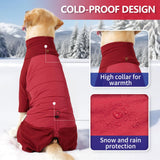 BRKURLEG Full Body Dog Winter Coat Warm Fleece Pullover Pajamas, Four Legs Covered Windproof Dog Jacket for Small to Large Dogs, Turtleneck Dogs Snowsuit, Pet Cold Weather Clothes, Red XXXL
