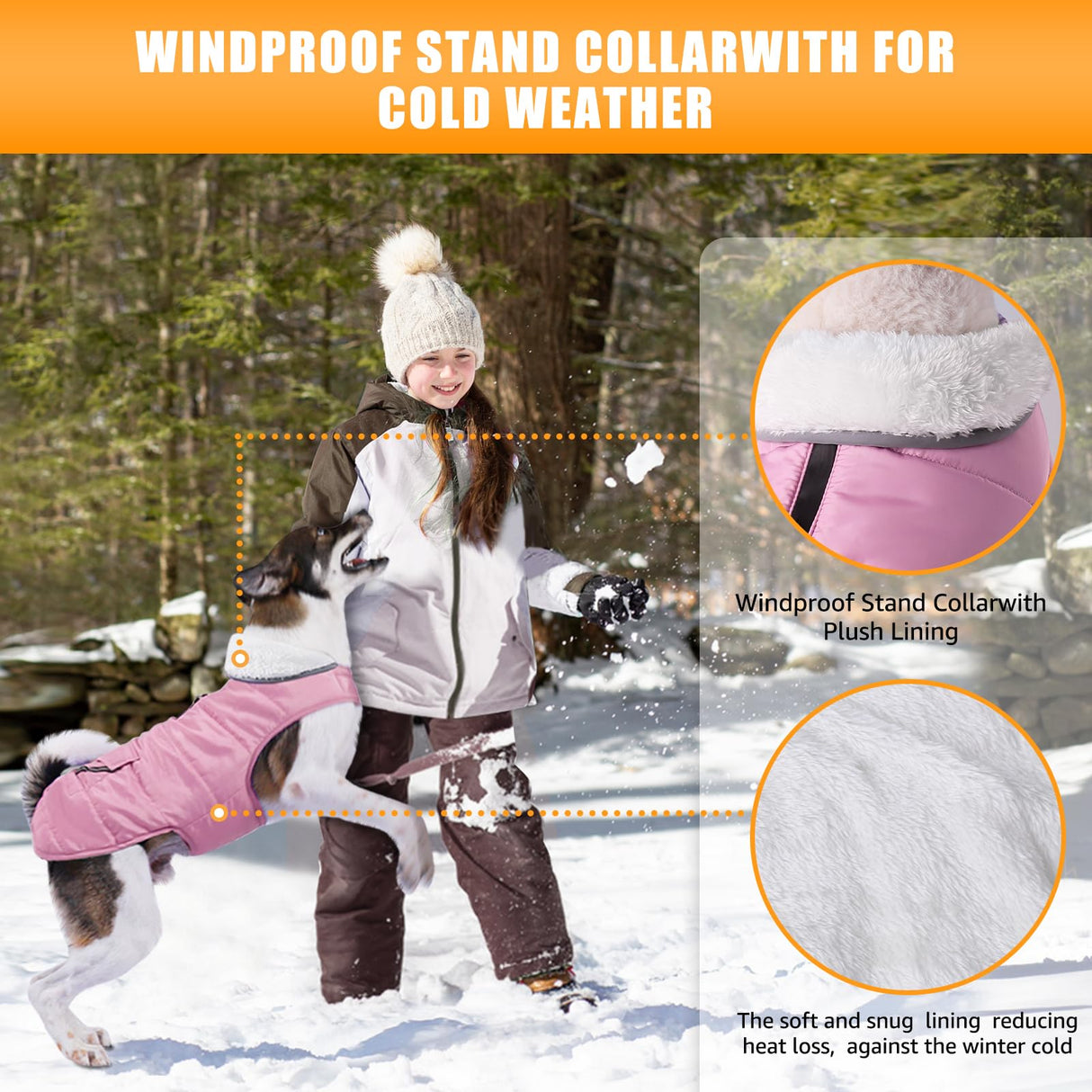 iBuddy Dog Winter Coat for Large Dogs, Easy on Dog Snow Coat Velcro Waterproof Pet Puffer Jacket with Harness Hole Adjustable Reflective Quilted Pet Cold Weather Vest Wind-Poof for Pitbull Boy Girl