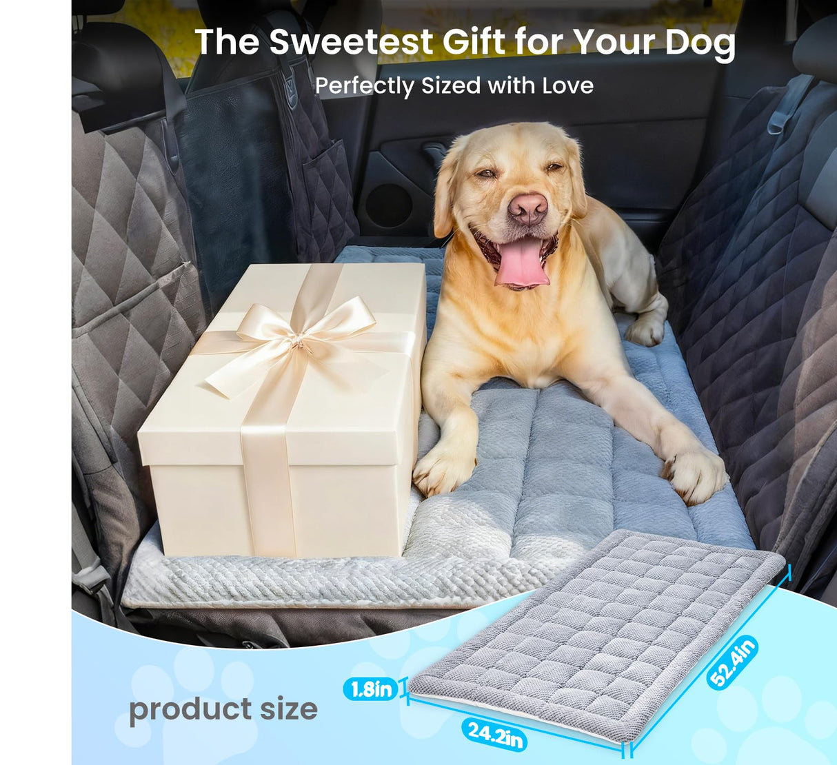 REEVAA Dog Bed Mat for Car Backseat [Extra-Thick & Chew-Resistant], Road Trip Bed to Fully Protect Dog's Safety, Fits Trucks/SUVs Back Seat Cover Extenders, Grey, 54x24x1.8 inch