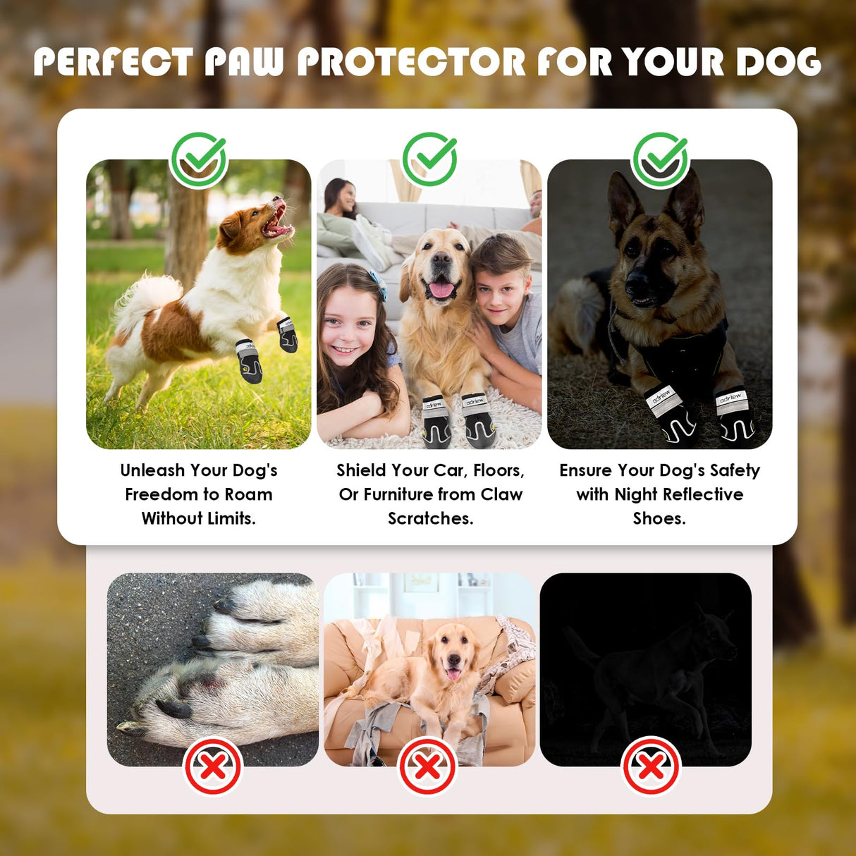 ODRIEW Dog Shoes Large Size Dogs, Medium Dog Booties-Dog Boots & Paw Protectors, 4PCS Shoes for Dogs with Reflective Strip, Anti-Slip Sole for Hot Pavement, Rain, Snow Walking, Hiking. (Black, 5)