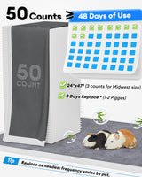 BUCATSTATE 50 Count Disposable Guinea Pig Cage Liners, Super Absorbent Guinea Pig Bedding, Bamboo Charcoal Odor Control Pee Pads for Rabbits, Ferrets and Small Animals (18''x24'')