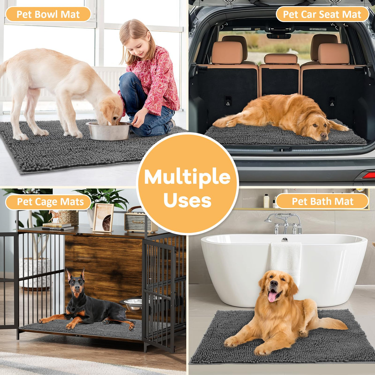 HOMEK Absorbent Dog Door Mat for Muddy Paws, 60" x 30" Chenille Indoor Mats for Entryway, Trap Dirt Front Door Mat Indoor Entrance Washable Non Slip Soft