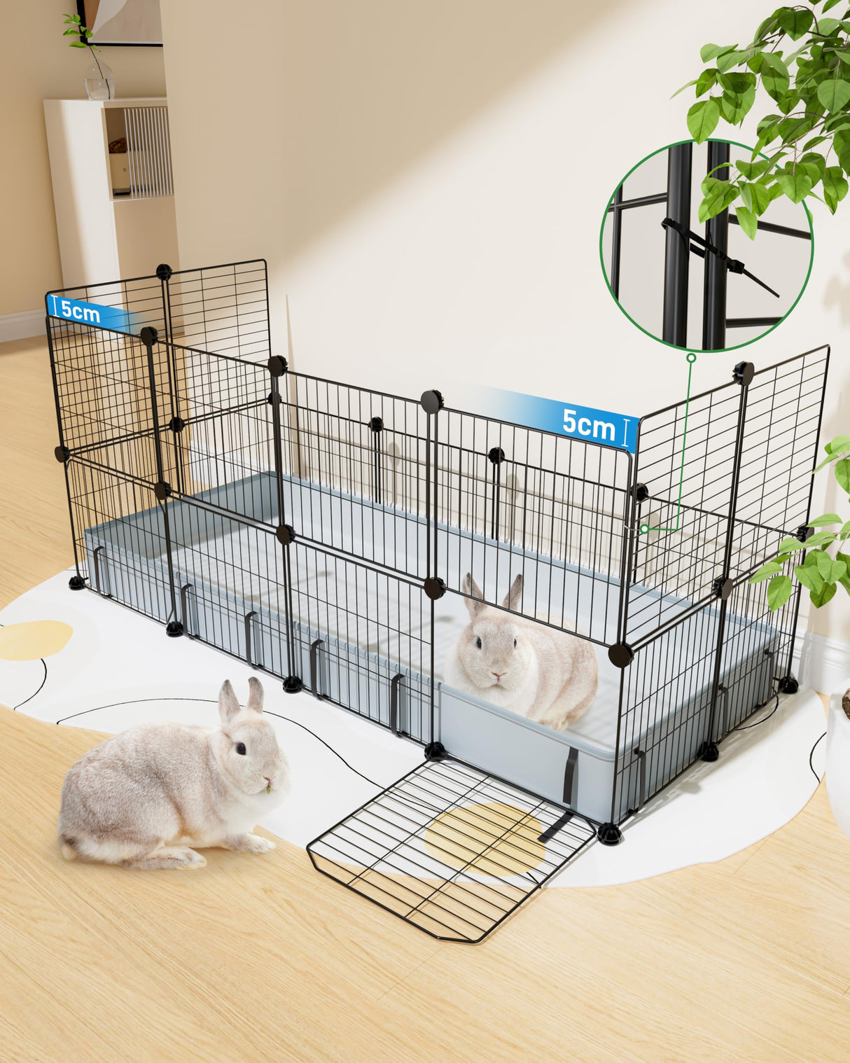 BUCATSTATE Guinea Pig Cages 20 Panels, Rabbit Cage Indoor with Waterproof Mat, Small Animal Playpen with Door for Guinea Pigs, Bunny, Hedgehogs, Chickens, Chinchillas (56" L x 24" W x 12" H)