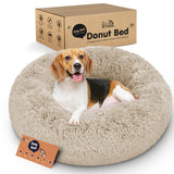 Donut Dog Bed - Premium Comfort for Anxiety Relief - Fluffy & Calming Design with Ultra-Plush Support | Cozy Round Dog Bed with Super Soft Circle Style (Beige, Medium)
