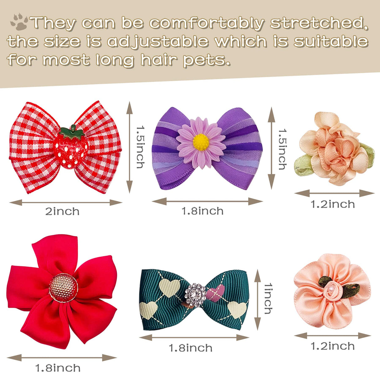 JpGdn 100pcs/50pairs Dog Hair Bows Grooming Bulk with Rubber Bands in Mixed Colors Radom Pattern Toknot Bowknot Elastic for Small Medium Doggy Puppy Yorkie Shih Girl Femal HairAccessories
