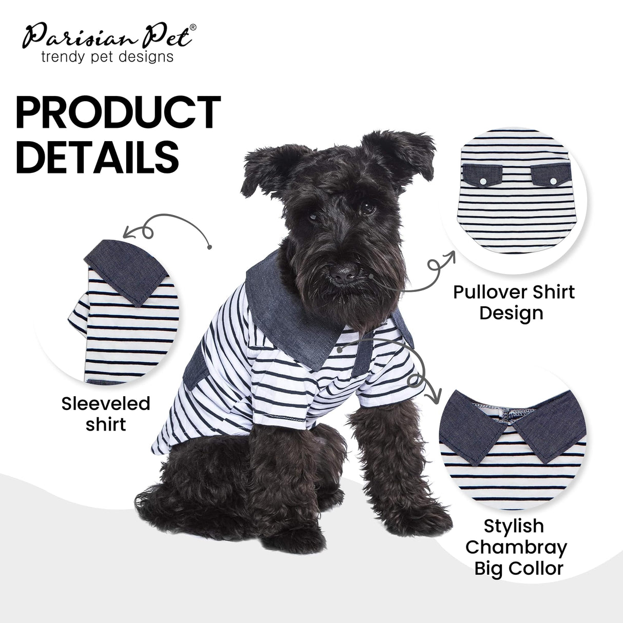 Parisian Pet Preppy Boy Polo Dog Shirt – Classic Cotton Pet Apparel with Collar - Soft Breathable Puppy T-Shirt - Cute Trendy Dog Clothes - Ideal Summer Clothes for Small Dogs - Shirts for Dogs Boy