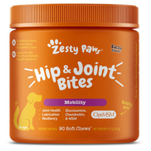 Load image into Gallery viewer, Zesty Paws Hip and Joint for Dogs, Glucosamine for Dogs Hip and Joint Supplement with Chondroitin, MSM, Vitamins C &amp; E - Bacon, 90 Count
