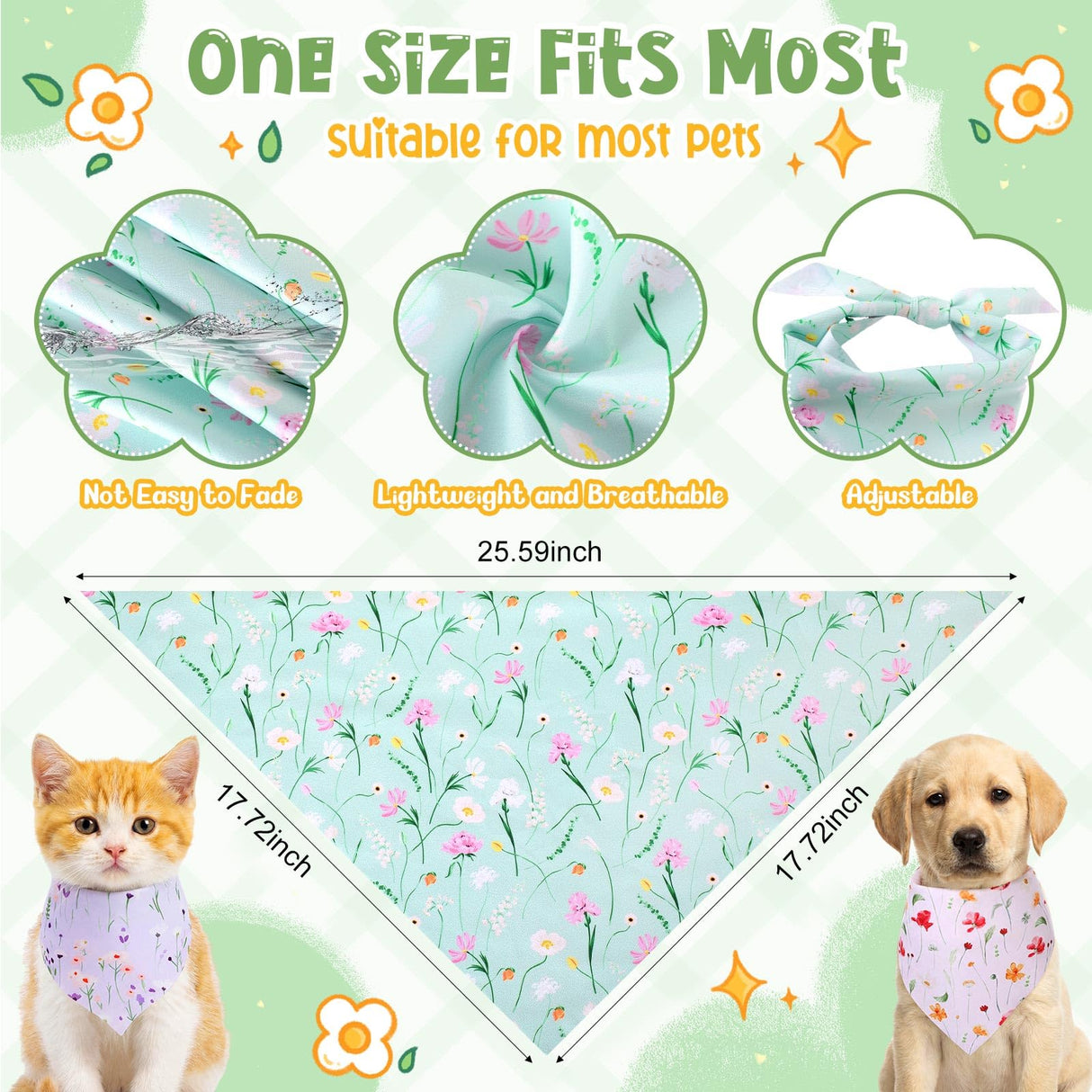 Bulyoou 120 Pcs Spring Dog Bandanas Bulk Floral Printing Pet Bandanas Dog Handkerchiefs Spring Scarf Bibs Triangle Bibs Adjustable Kerchief Pet Grooming Costume Accessories
