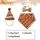 ADOGGYGO Fall Dog Bandana Hat Bow Set - Stylish Orange Plaid Fall Thanksgiving Halloween Costume Outfit for Extra Large Dogs (X-Large)