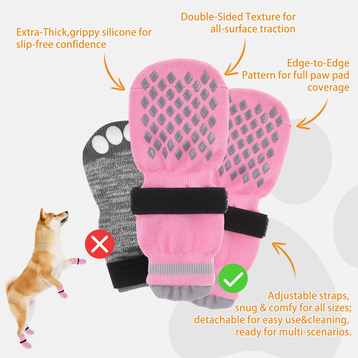 KOOLTAIL Anti Slip Dog Socks Booties to Prevent Licking Paws Scratching, Pet Boots&Paw Protector for Hardwood Floors, Dog Shoes for Winter, Traction Control Grip Socks for Small Medium Large Dogs XL