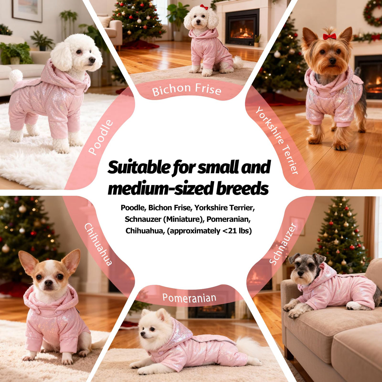 PawUnion White Duck Down Dog Coat - 4-Leg Coverage, Waterproof Windproof Warm Winter Snowsuit, Cotton Anti-Static Lining, Built-in Harness Hole for Small/Medium Dogs,Size 16(XXL) Pink
