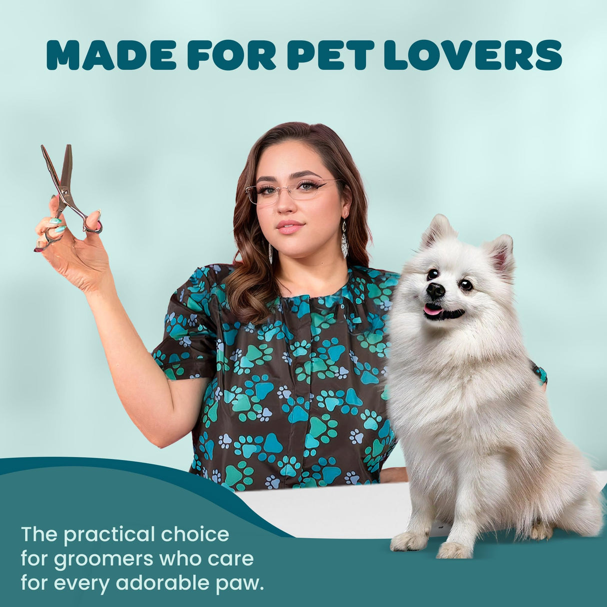 Ladybird Line 701 Blue Paw Print Waterproof Dog Grooming Smock with Pockets, Hair and Bleach Resistant, Covered Zipper Panel, Mesh Back, Adjustable Back Tie Belt, for Pet Grooming and Vet Clinics-4XL