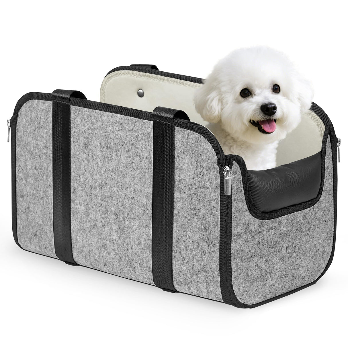 YUDODO Large Console Dog Car Seat (Width＞9in) Fits 0-18lbs, Anti-Slip Puppy Cat Travel Portable Booster Seat, Portable Pet Car Bed Carseat Dual Front & Rear Pillow Gray
