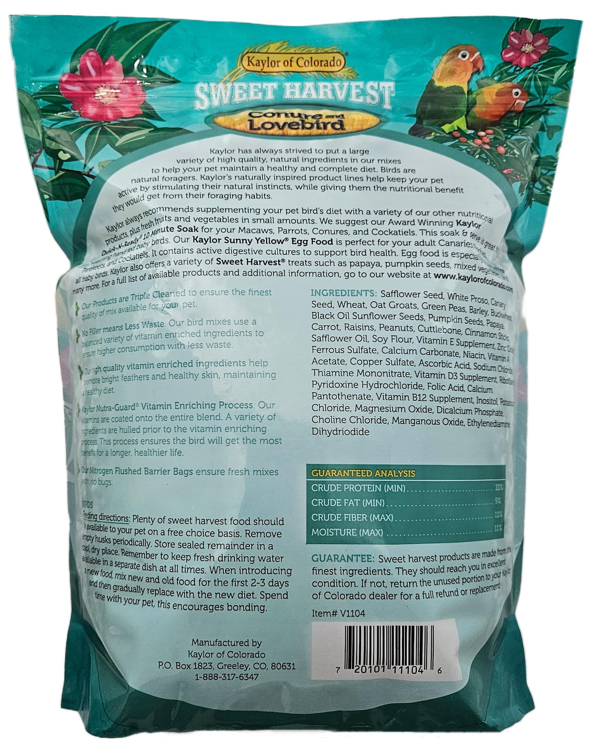 Sweet Harvest Conure and Lovebird Bird Food, 4 lbs Bag - Seed Mix for Conures and Lovebirds