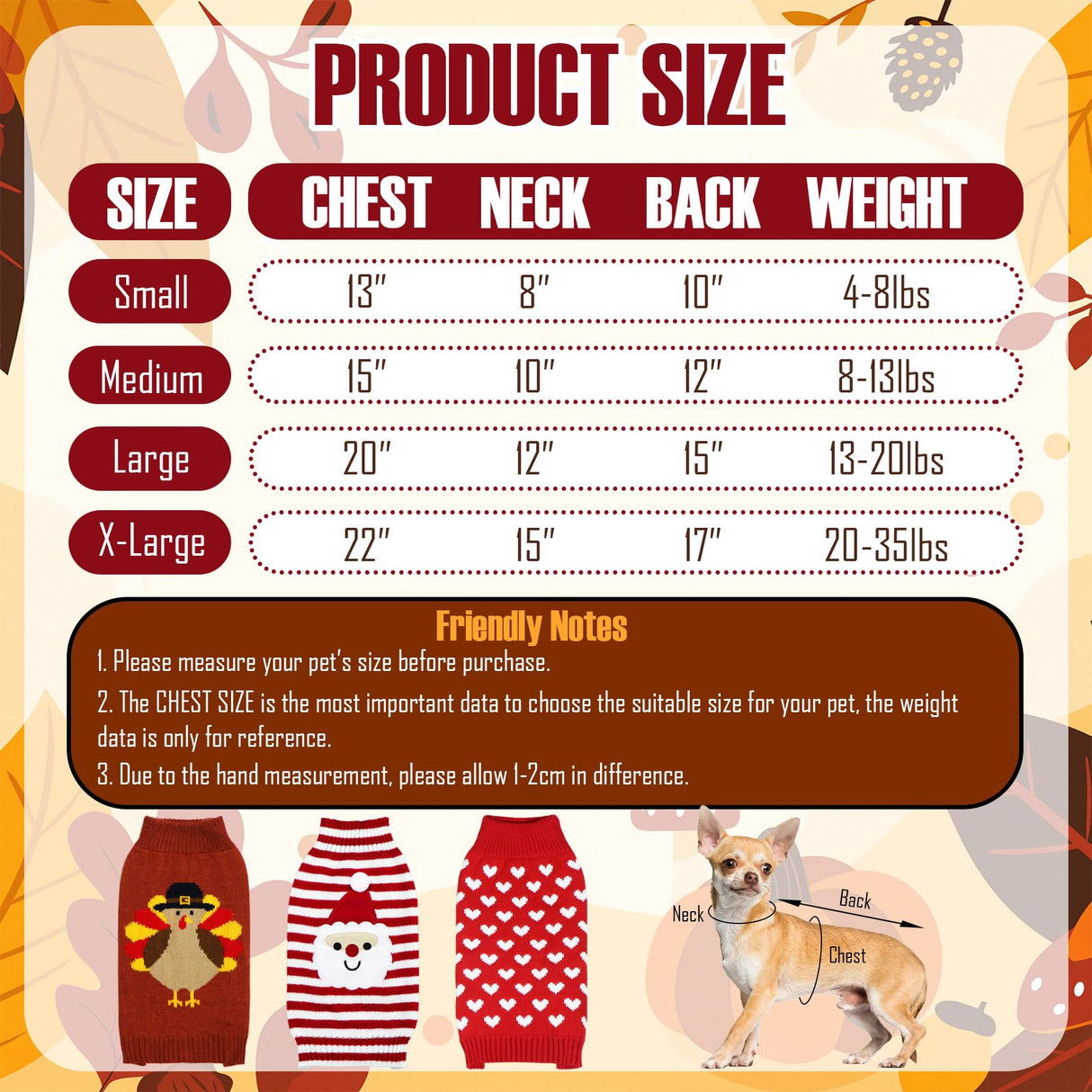 PAYHTOW 3 Pack Thanksgiving Christmas Valentine Dog Sweater, Knit Holiday Dog Sweater Thanksgiving Fall Warm Sweaters Outfit Clothes for Small Medium Large Dogs Pets (Turkey & Santa & Heart, X-Large)