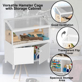 GDLF Hamster Cage with Storage Cabinet Small Animal Cage, Easy View Acrylic Panels, Large Habitat for Hedgehog Gerbil & Rat 39.5"x19.7"x43.7"
