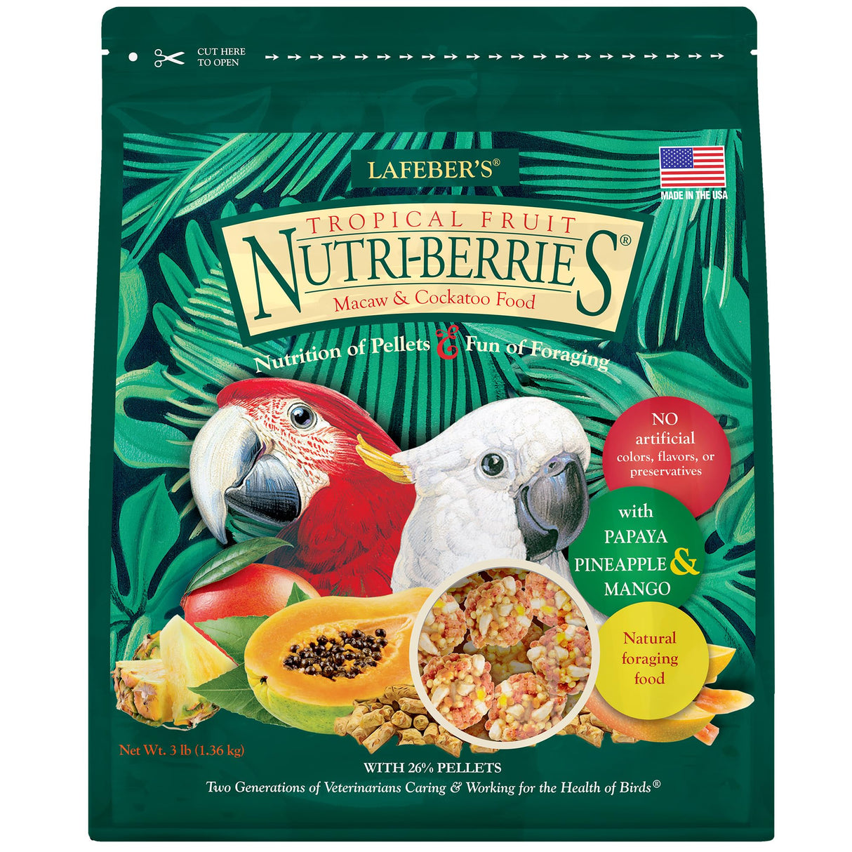 LAFEBER'S Tropical Fruit Nutri-Berries Pet Bird Food, Made with Non-GMO and Human-Grade Ingredients, for Macaws and Cockatoos, 3 lb