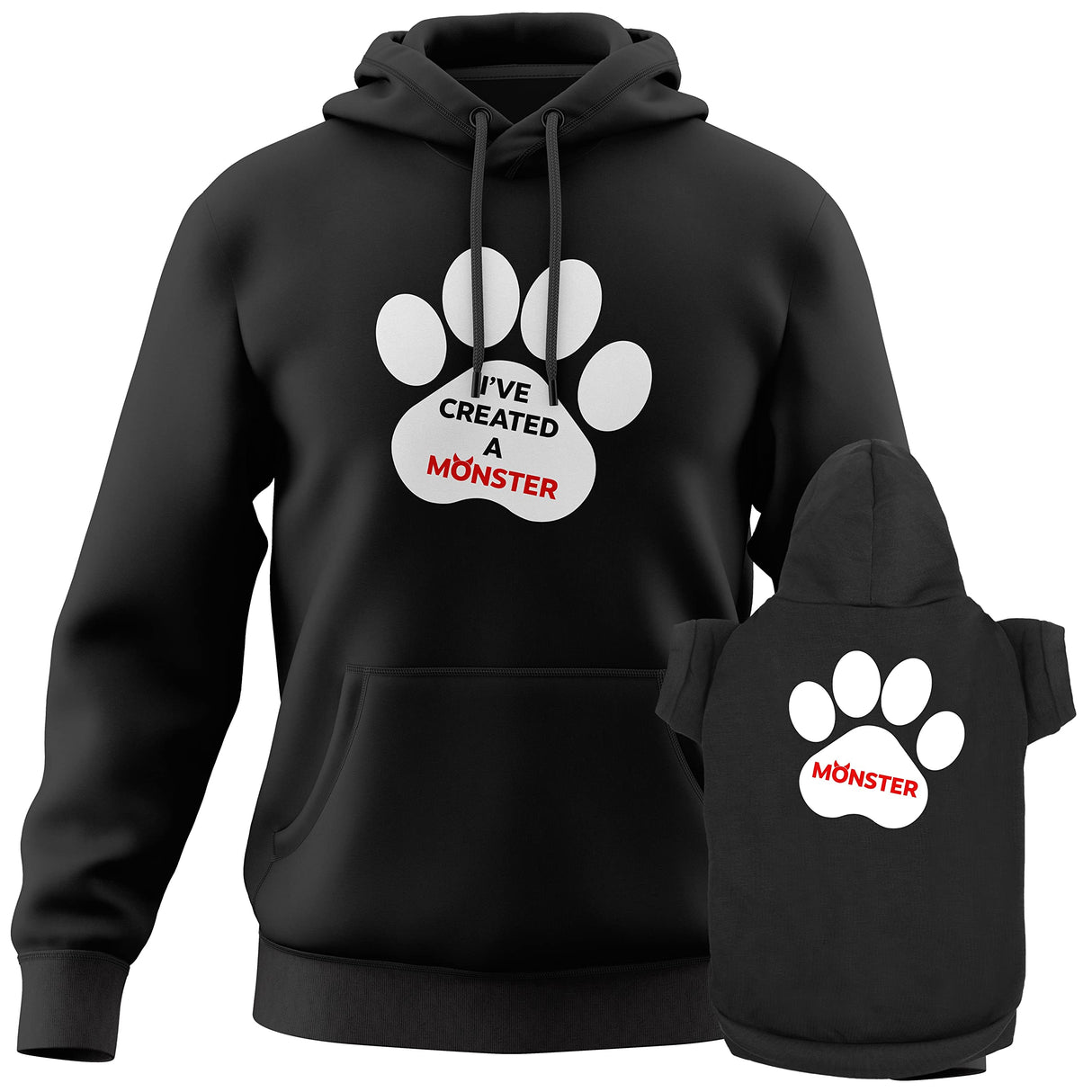 Funny Matching Dog and Owner Outfit Sweater - I've Created A Monster Pet & Owner Matching Hoodie Sweatshirt Cute Dog Clothes | Black (2XL Human | L Dog)