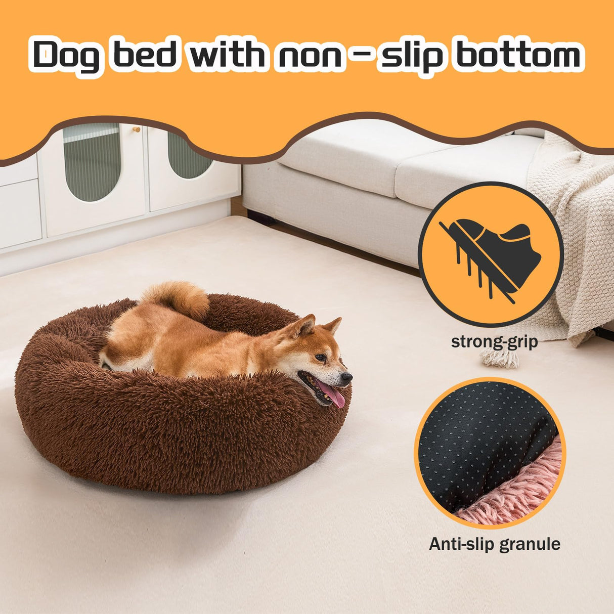 Comfort Donut Dog Bed for Small Dogs, Cat Bed & Pet Bed for Indoor Use, Medium Size with Soft Plush, Round Dog Beds for Large Dogs and Cats(Coffee,36''Lx36''Wx8''Th)