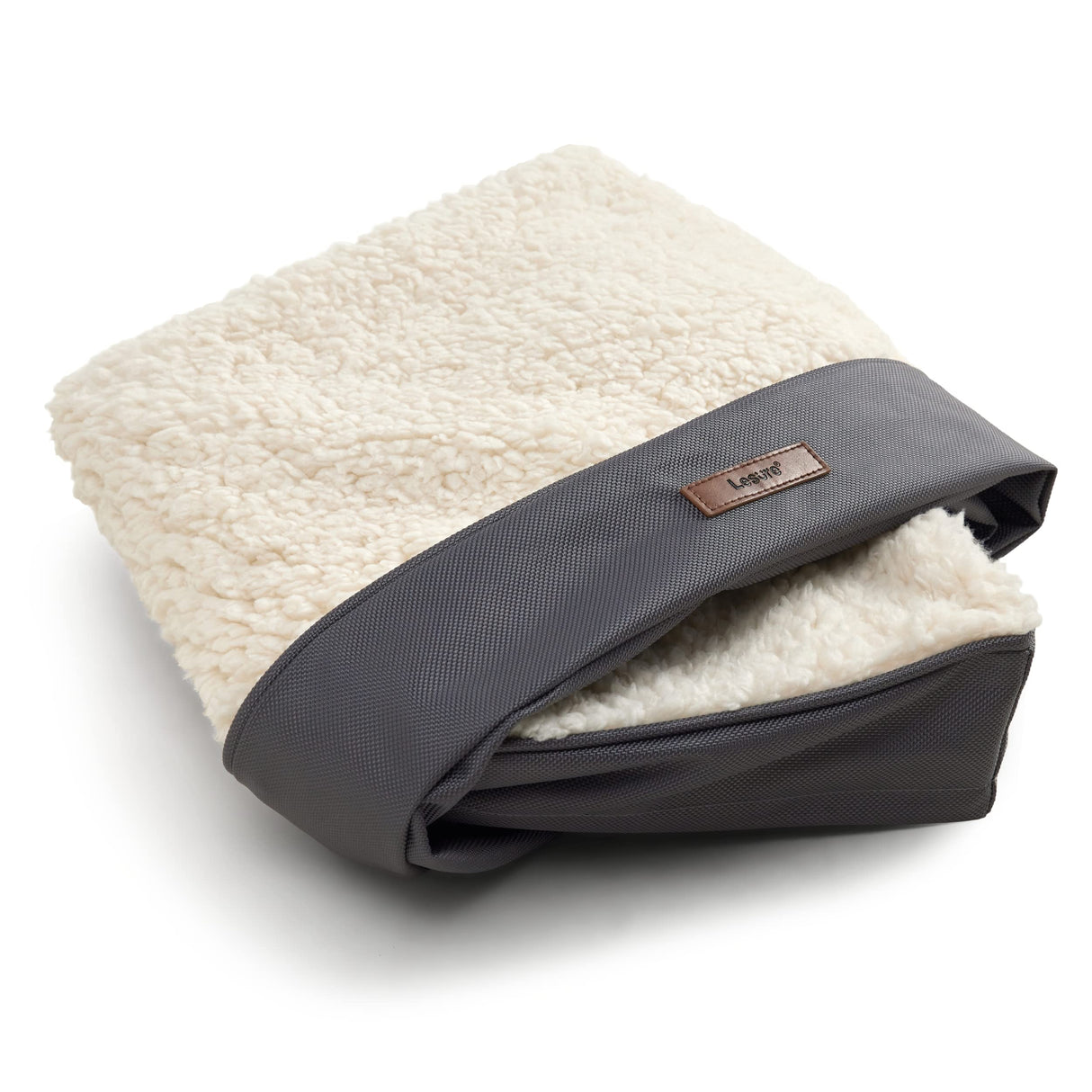 LE SURE Washable Dog Bed Cover Replacement - Large Size Plush Fleece Cover for Orthopedic Egg Crate Foam Pet Mat 36x27x3 Inches, Grey