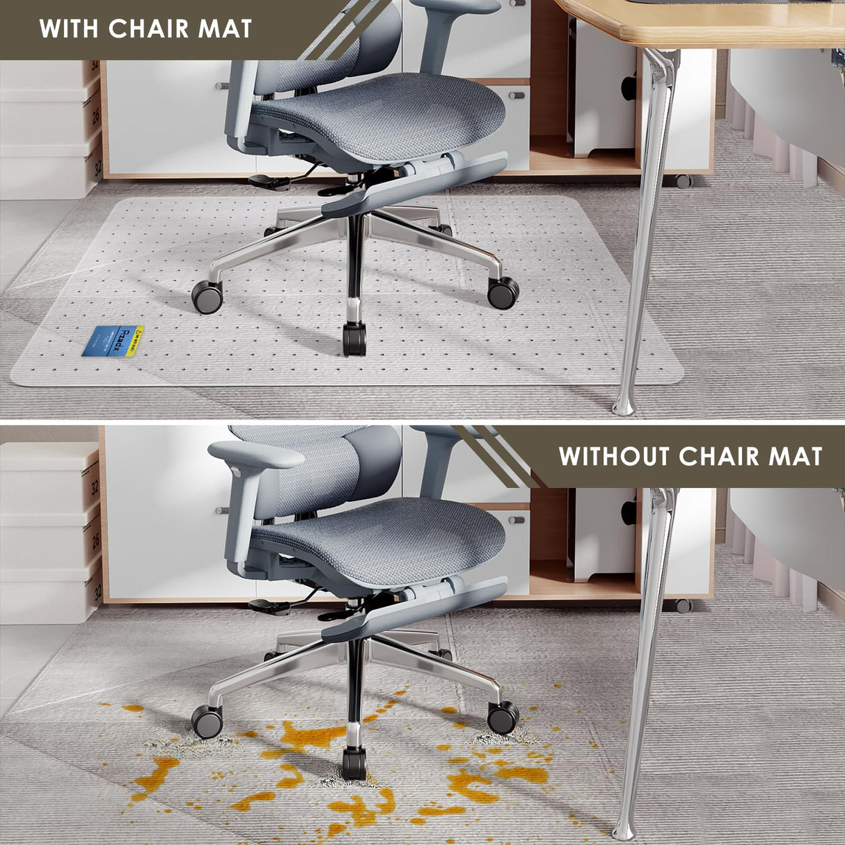 Azadx Heavy Duty Office Chair Mat for Carpet - 36" x 55" Hard Material Slip Resistant Floor Mat for Home Office Easy Glide Desk Mat
