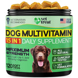 VET TREAT Dog Multivitamin Chewable with Glucosamine & Salmon Oil – Made USA – Puppy & Senior Supplement – 120 Chews– Daily Wellness Support for Joints, Immune System, Skin & Coat, Heart & Digestion