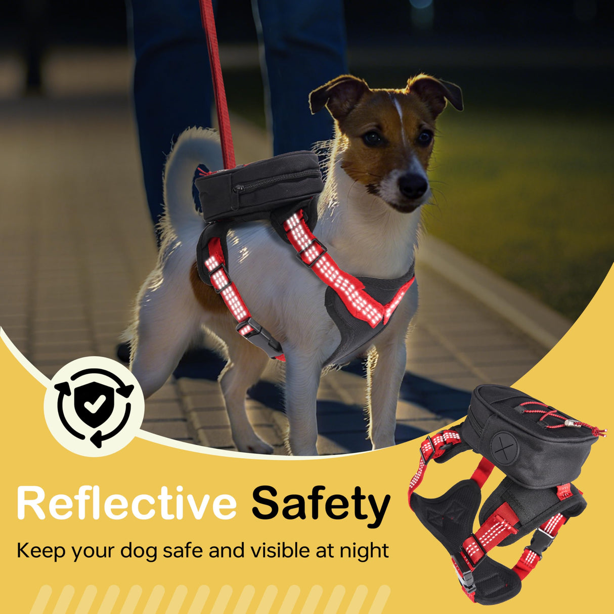 Adjustable Backpack for Small Dogs, Dog Backpack Harness with Reflective Leash, Built in Poop Bag Dispenser, Detachable Dog Back Pack for Outdoor Adventures, Puppy Training, Walking(Black,Large)