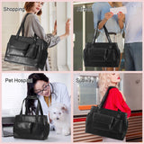 Johomviin Dog Carrier Purse, Fashion Leather Pet Carrier Bag, Airline Approved Soft Sided Cat Travel Tote Bag with Pockets Black