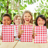 30 Pieces Gingham Gift Bags Kraft Paper Bag Christmas Buffalo Plaid Bag Present Bag Party Favor Bag with Handle Goody Bag for Christmas Birthday Party Supplies, 5.91 x 8.27 x 3.15 Inch (Red White)