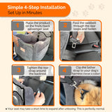 Yara’s Woofyverse Dog Seat for Car – Booster Seat for Small & Medium Dogs with Adjustable Cushions, Fur-Lined Headrest & 6-Pocket Storage – Portable Pet Car Seat for Front/Back Travel – Stone Shadow