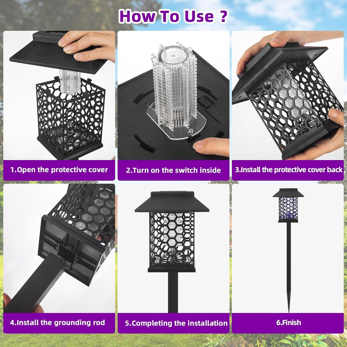 Jahy2Tech 2 Pack Solar Bug Zapper Outdoor Waterproof Solar Mosquito Zapper Killer Lamp Fly Zapper Repellent Lighting Stake Landscape Fixture for Garden Patio Pathway Backyard Camping