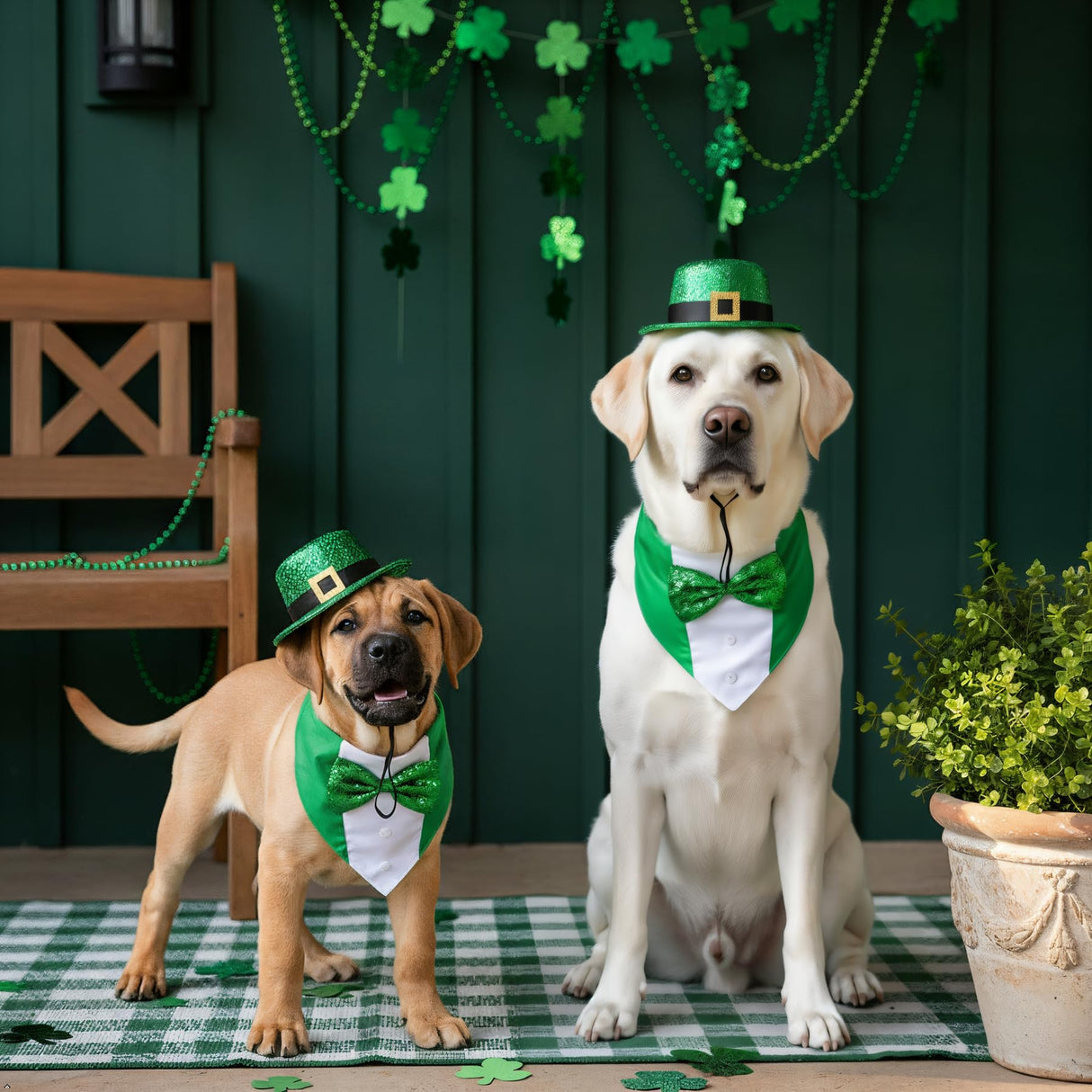 JOJFOUK St. Patrick's Day Dog Costume, Small Size Adjustable Festive Outfit with Bow Tie & Hat Porch Goose Outfit,Dog St Patrick's Day Costume for Parties, Parades, Photos