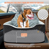 AlfaTok Memory Foam Booster Dog Car Seat for Medium Dogs (Under 45LBS): Elevated, Detachable Washable, Anti-Slip, for Car Back Seat, Travel Pet Bed with Seat Belt