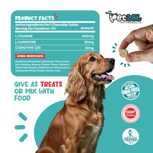 Load image into Gallery viewer, PET LOL Taurine Supplement for Dogs with L-Carnitine and Coenzyme Q10 (CoQ10): Vet Endorsed for Enlarged Heart (DCM), Congestive Heart Failure, Taurine Deficiency: 3-in-1 | Dog Supplements- 120ct
