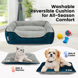Miguel Dog Bed with Removable Cushion/Pillow for Medium Small Dogs, Washable Pet Bed with Side Easy to Wash Puppy Bed, Large Rectangle Cat Bed for Indoor Cat with Anti-Slip Bottom, Blue 35 Inch