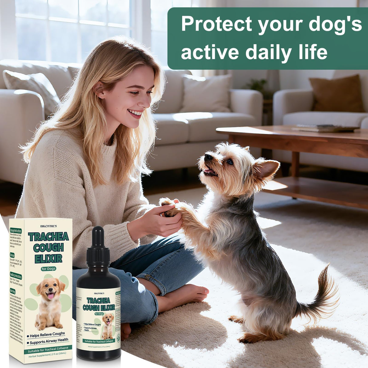 BiKontrun Collapsed Trachea Treatment for Dogs, Cough for Dogs, Trachea Cough Elixir, Natural Herbal Supplements Relieves Cough and Helps Soothe The Throat (2 FL OZ)