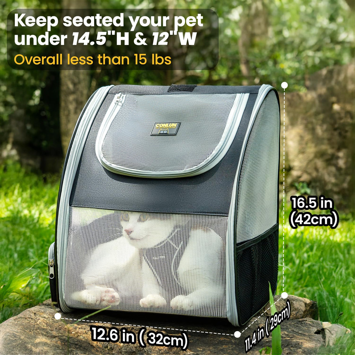 Conlun Cat Backpack Carrier for Small Dogs and Cats Fit Up to 15 Lbs,Small Dog Backpack, Foldable with 3-Side Mesh Windows, Pet Carrier for Travel & Hiking Friendly，Gray