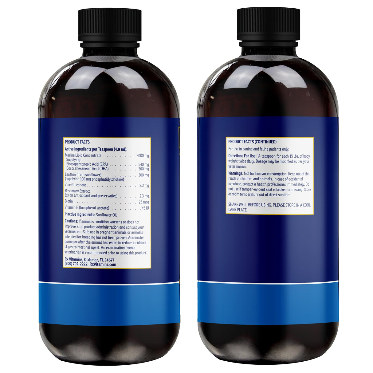 Rx Vitamins Ultra EFA Omega 3 Fish Oil for Dogs & Cats - Promotes Heart, Brain, and Joint Health with Vitamin E, Biotin, and Zinc - Liquid Fish Oil for Itch Relief & Dog Shedding - 16 oz