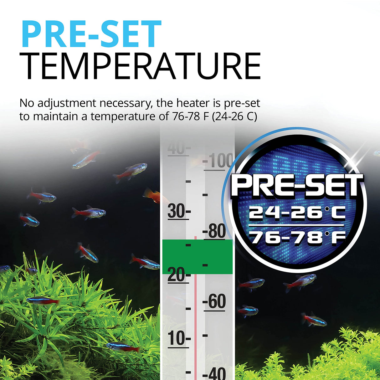Fluval P50 Submersible Aquarium Heater – 50W, Preset 76-78°F for Freshwater & Saltwater Tanks up to 15 Gal, Shatterproof, Fully Submersible, LED Indicator, Durable & Safe Fish Tank Heater