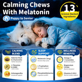 POPPAW Dog Melatonin Calming Chews for Nighttime Sleep, Natural Relaxation & Stress Support for Dogs & Puppies Calming Treats, Barking, Separation, Anxiety, Fireworks, Upgraded Bacon Flavor, 90Ct