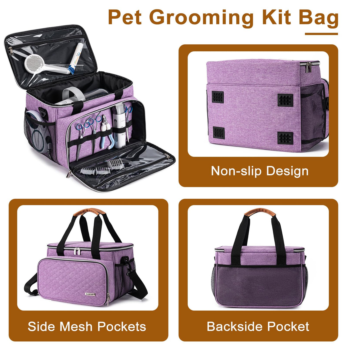 BABEYER Dog Grooming Vacuum Bag, Pet Grooming Kit Bag Perfect for Dog Hair Vacuum & Grooming Tool Kit Accessories- Purple