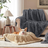 AIPERRO Waterproof Dog Blanket for Large Dogs, Washable Soft Puppy Cat Blanket Flannel Cotton Velour for Sofa Couch Protector, Comfort & Security Reversible Bed Protection for Pet, 60"X80", Gray
