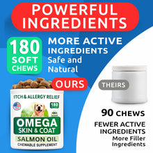Load image into Gallery viewer, BARK&amp;SPARK Omega 3 for Dogs - 180 Fish Oil Treats for Dog Shedding, Skin Allergy, Itch Relief, Hot Spots Treatment - Joint Health - Skin and Coat Supplement - EPA &amp; DHA Fatty Acids - Salmon Oil
