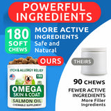 Omega 3 for Dogs and Cats - 180 Fish Oil Treats for Dog Shedding, Skin Allergy, Itch Relief, Hot Spots Treatment - Joint Health - Skin and Coat Supplement - EPA & DHA Fatty Acids - Salmon Oil - Bacon