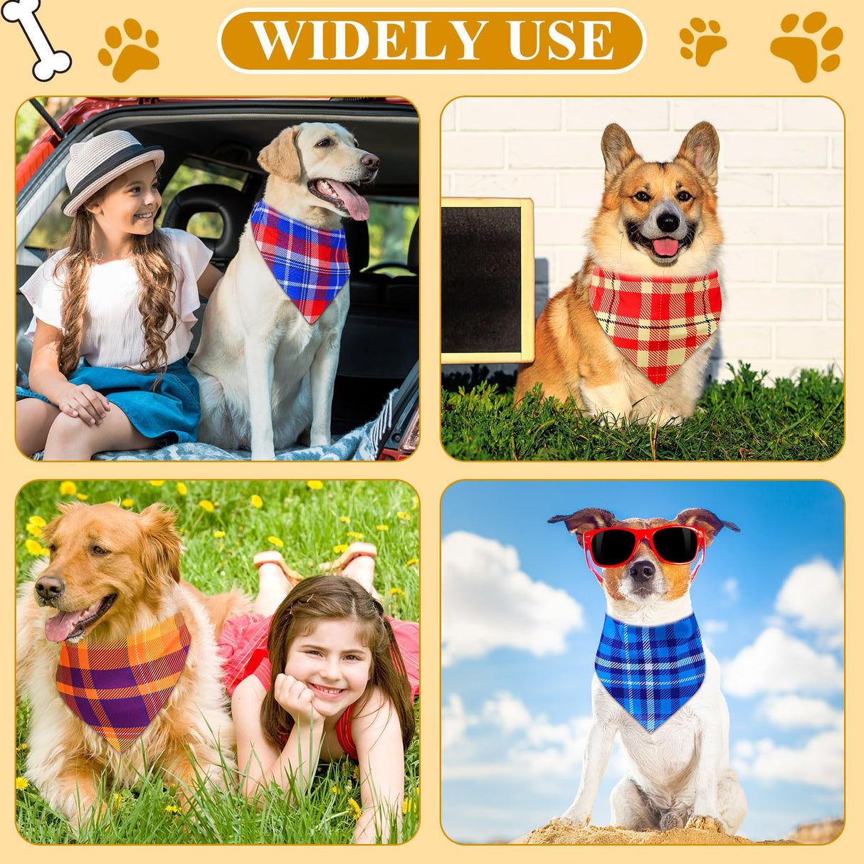 Bunnycool 72 Pcs Plaid Dog Bandanas Bulk Triangle Scarf Cat Bibs Puppy Scarf Stripe Bandanas for Puppy Cat Birthday Party Costume