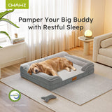 CWAWZ Dog Beds for Large Dogs, Orthopedic Pet Bed with Cooling Gel Memory Foam, Waterproof Large Dog Beds with Removable Washable Cover, 36" Pet Sofa Dutch Velvet with Blanket Bone Toy, Light Gray