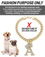 Icemond Rhinestone Studded Initial Pendant 26" Cuban Chain Fashion Costume Jewelry Necklace for Dogs Cats in Gold or Rhodium Tone (Gold - S)